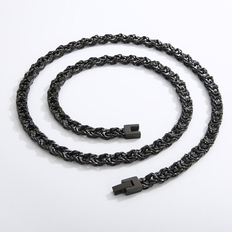Street Men's Titanium Steel Encrypted Creative Woven Chain, Wind Stainless Steel Buckle Necklace