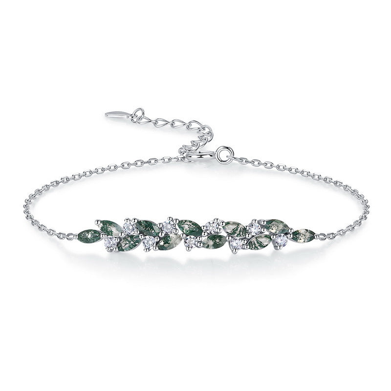S925 Sterling Silver Moss Agate Wisteria Bracelet