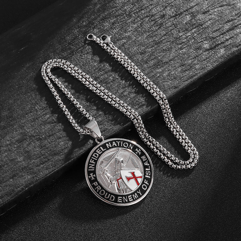 Planderful Shield Pendant Necklace Durable Titanium Steel Gold Plated Epoxy For Crusade Knights Fans