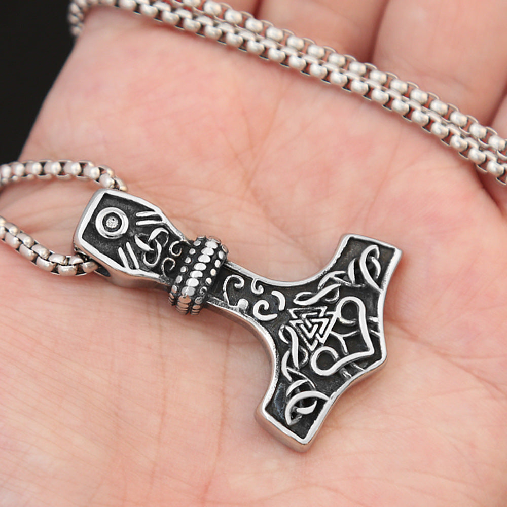 Nordic Viking Triangle Rune Titanium Steel Hammer Pendant