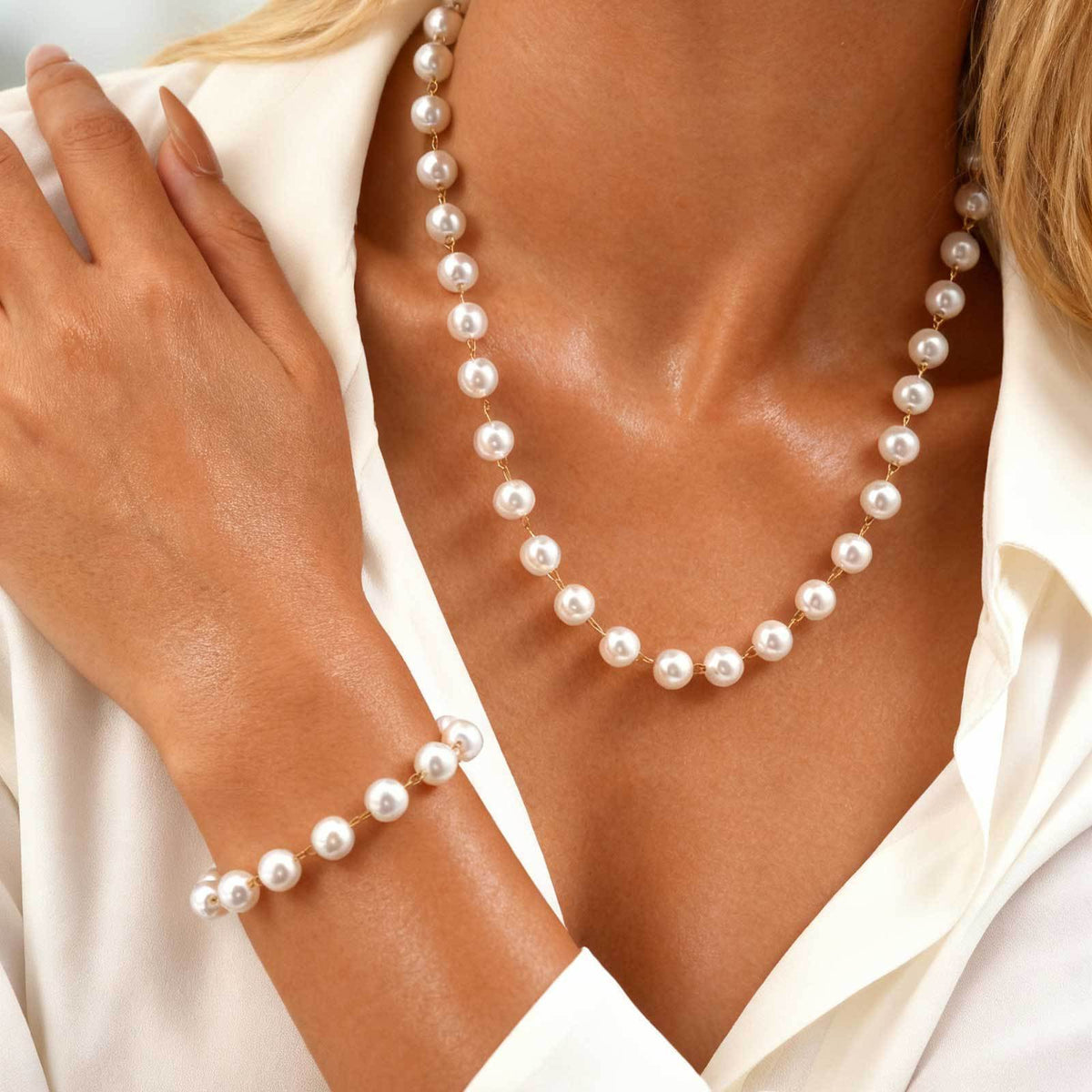 Stainless Steel -Style Minimalist Design – Layered Daily – Pearl-Like Y-Shaped Necklace