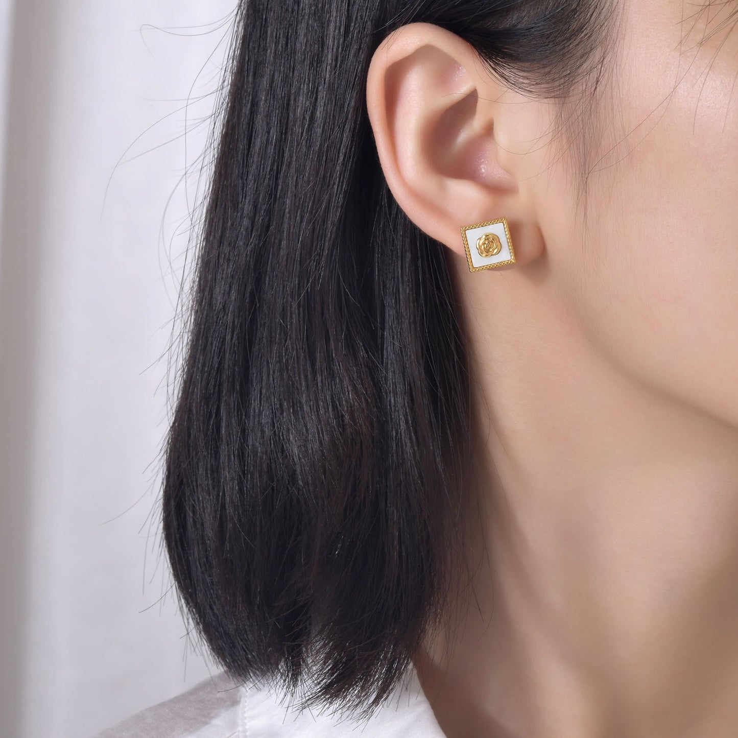 French Vintage Shell Rose Stud Earring Stainless Steel Jewelry