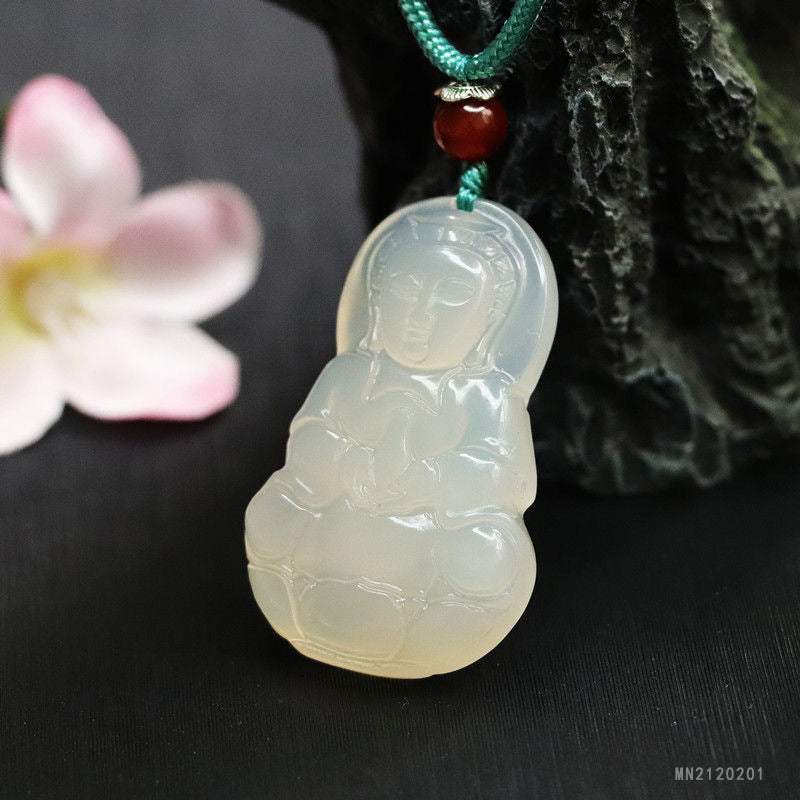 White Chalcedony Guanyin Pendant