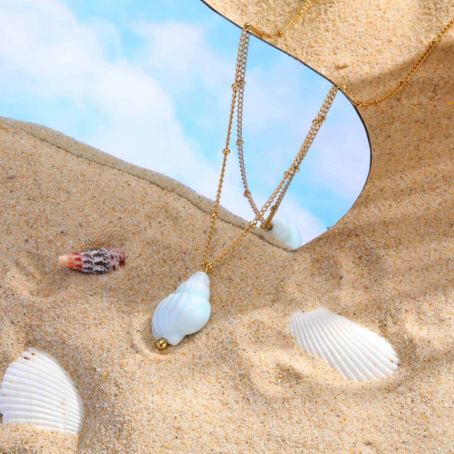 Ocean Wind Stainless Steel Ceramic Conch Bead Chain Necklace Women's Ocean Series Leisure