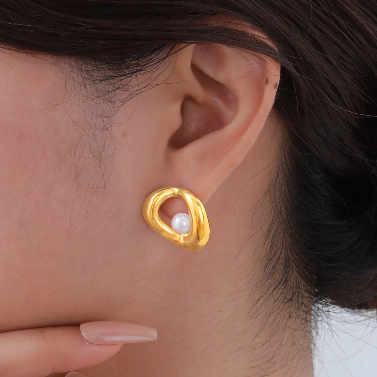 Stainless Steel Pearl Geometric Earrings