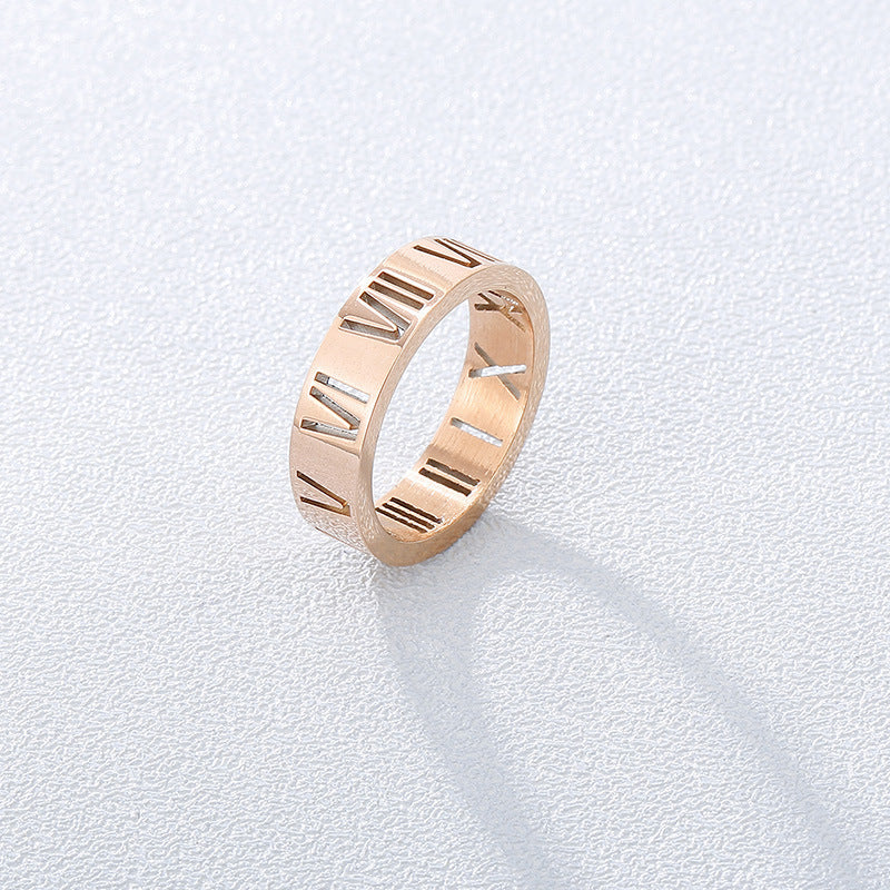 Stall Night Market Hot-Selling Supply, Hollow Roman Numerals Women's Stainless Steel Ring Commuter
