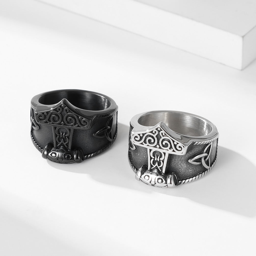 Planderful Titanium Steel Ring For Men Nordic Viking Quake Pirate Anchor Design Durable Everyday Jewelry