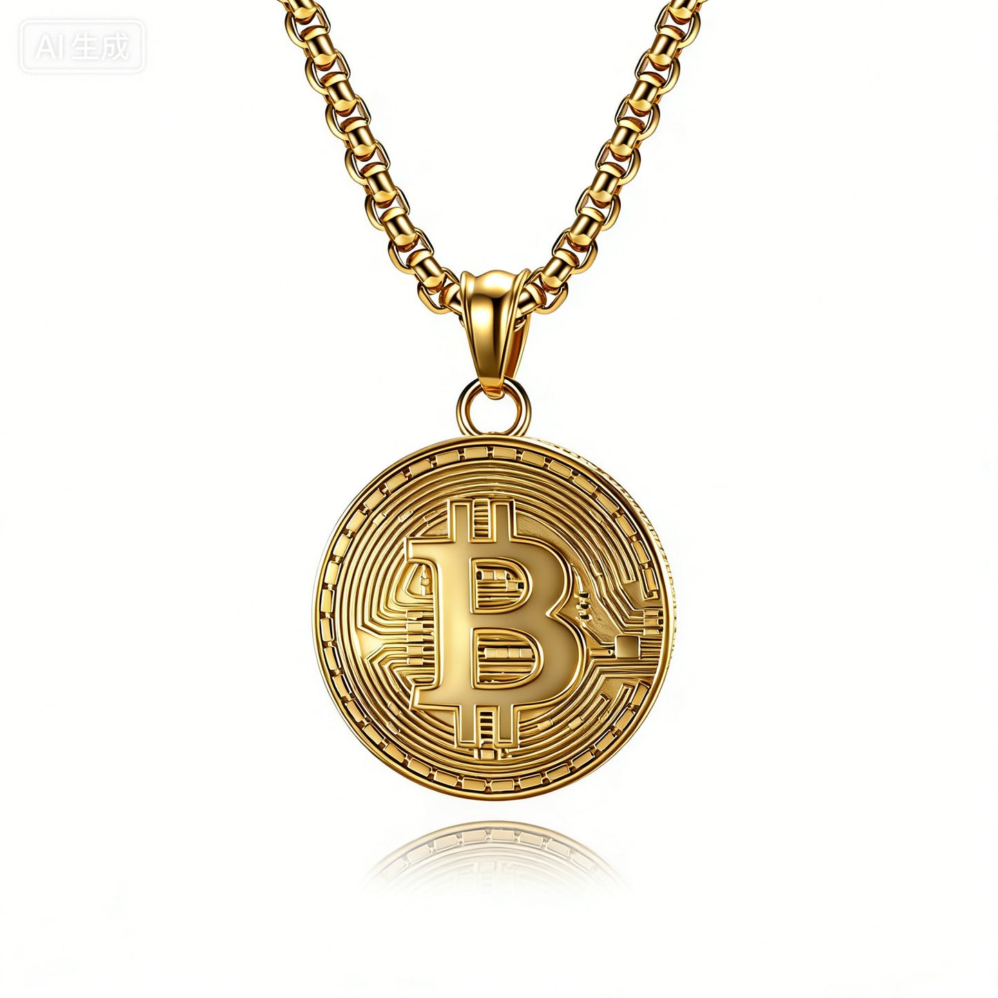 Planderful Bitcoin Pendant Necklace Titanium Steel Gold Plated For Crypto Fans And Hip Hop Fashion