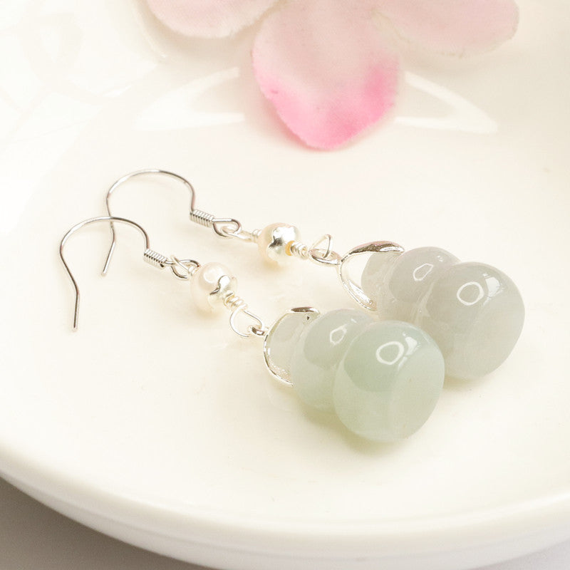 Jadeite Gourd 925 Silver Hook Earrings