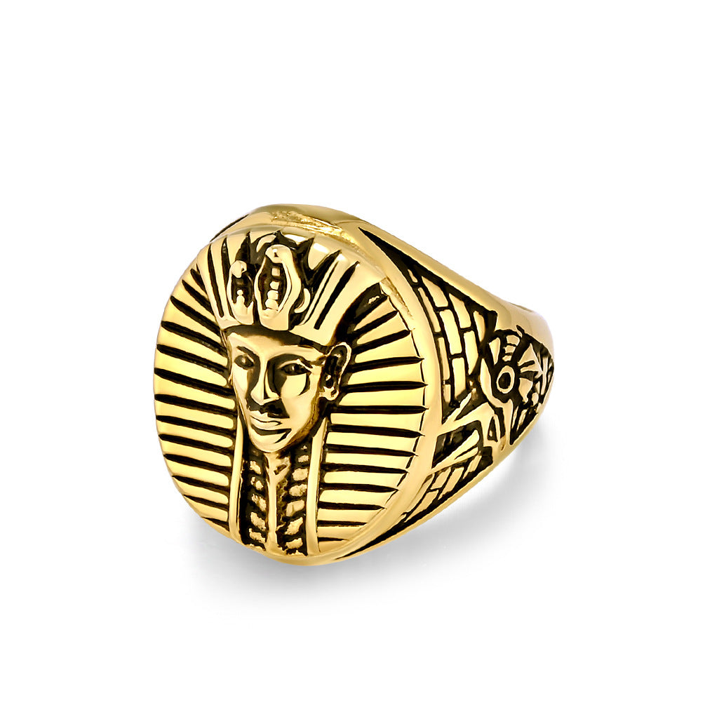 Vintage Egyptian Pharaoh Stainless Steel Ring for Men