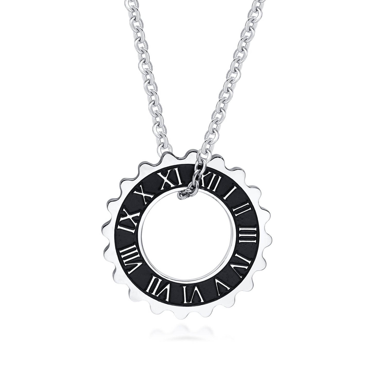 Titanium Steel Pendant Men's Jewelry Roman Numeral Gear Necklace