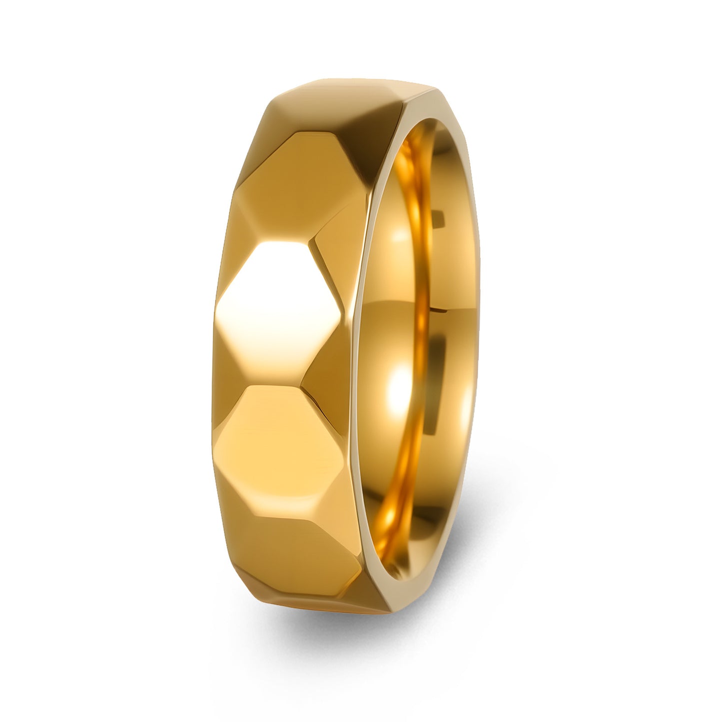 Planderful Collection Everyday Genie Titanium Steel Ring 6mm Geometric Multi Faceted Design Unisex Couples