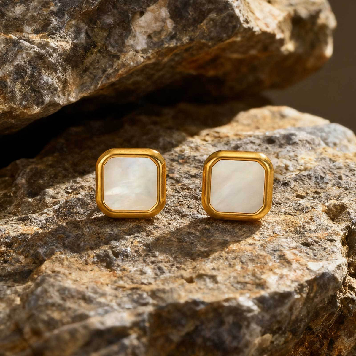 Gold-Tone Inlay Earrings — Shell or Malachite