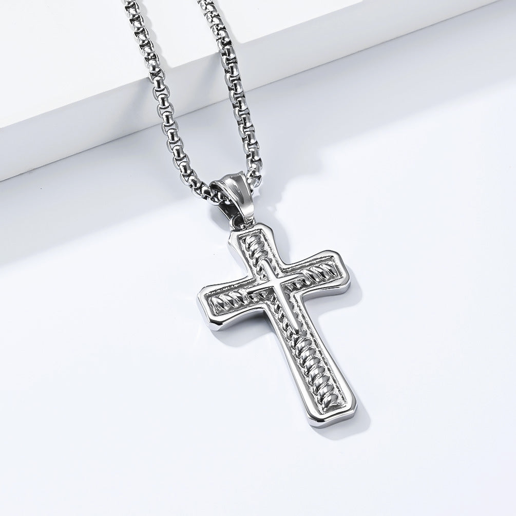 Planderful Cross Necklace For Men Unisex Stainless Steel Pendant Retro Punk Style Durable Statement