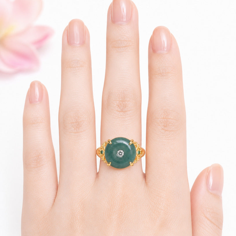 Blue-Water Jadeite Peace Buckle Ring