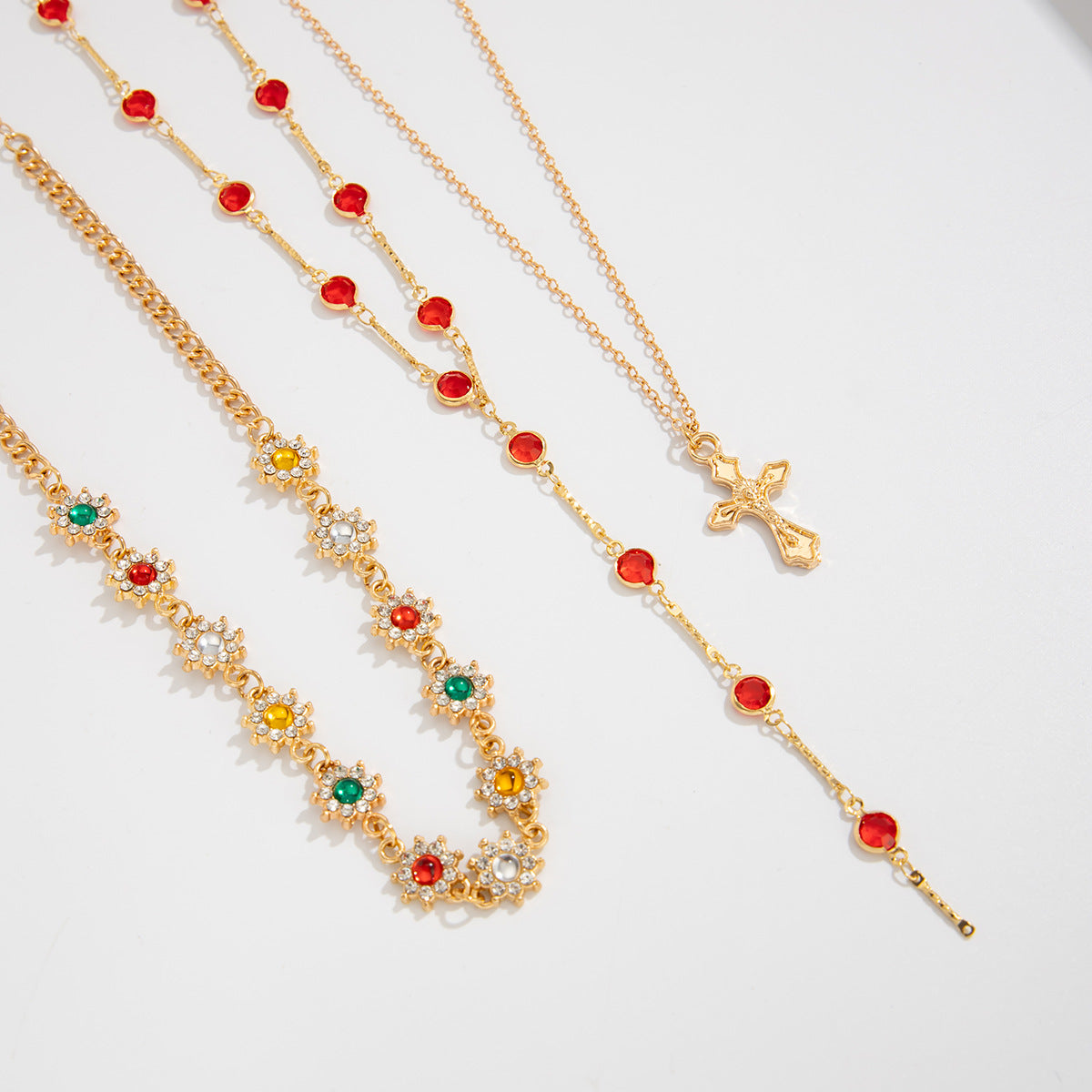 European and American cross-border personalized versatile zircon-encrusted cross pendant necklace, temperament stacked with cold ins long jewelry