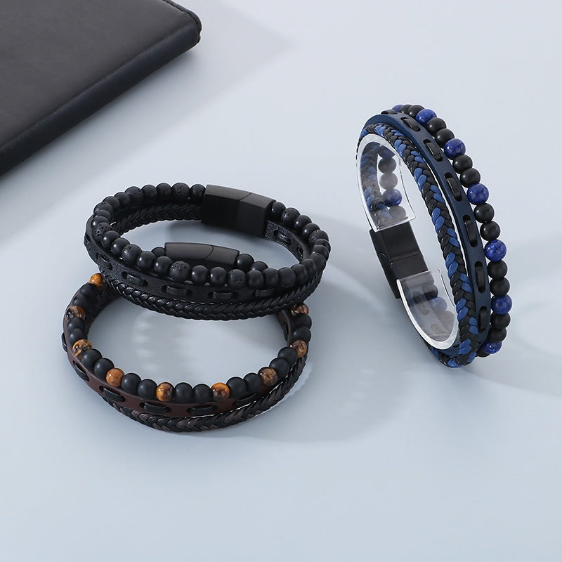 Planderful Men Tiger Eye Beaded Bracelet Magnetic Buckle