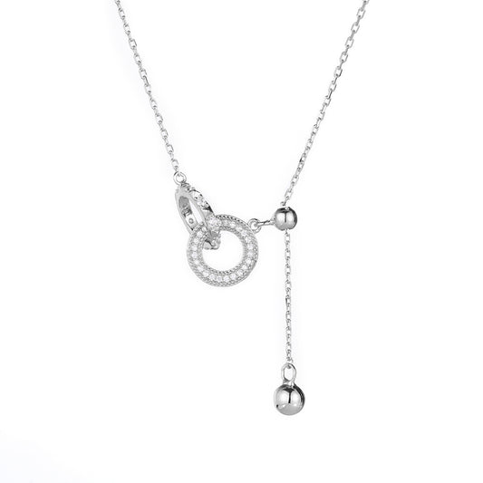 Double Circle Ring Tassel Silver Necklace