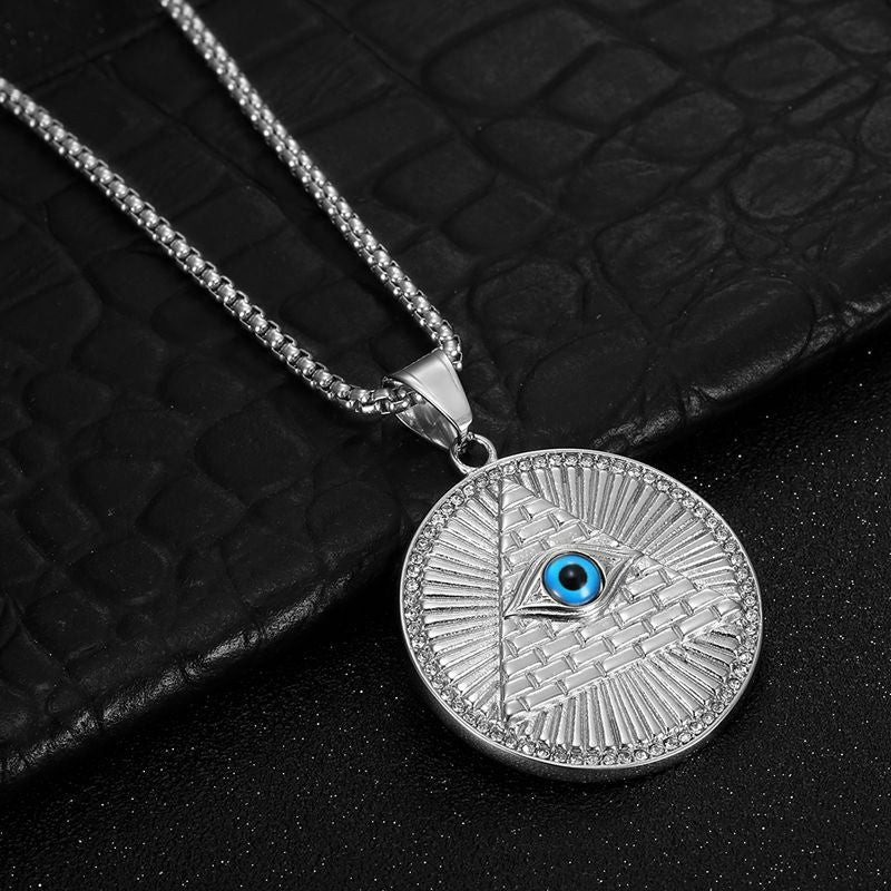 Planderful Everyday Genie Premium Hip Hop Eye Of God Pendant Necklace Stainless Steel Gold Plated