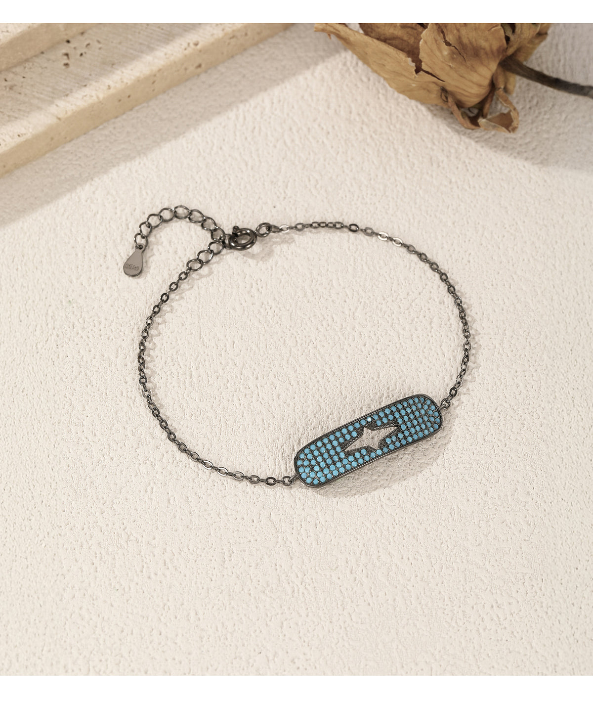 925 Sterling Silver Black Turquoise Two-Tone Bracelet