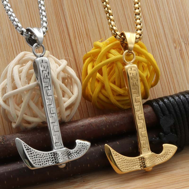 Titanium Steel Punk Axe Pendant Necklace for Men - Retro Trendy Design by Planderful