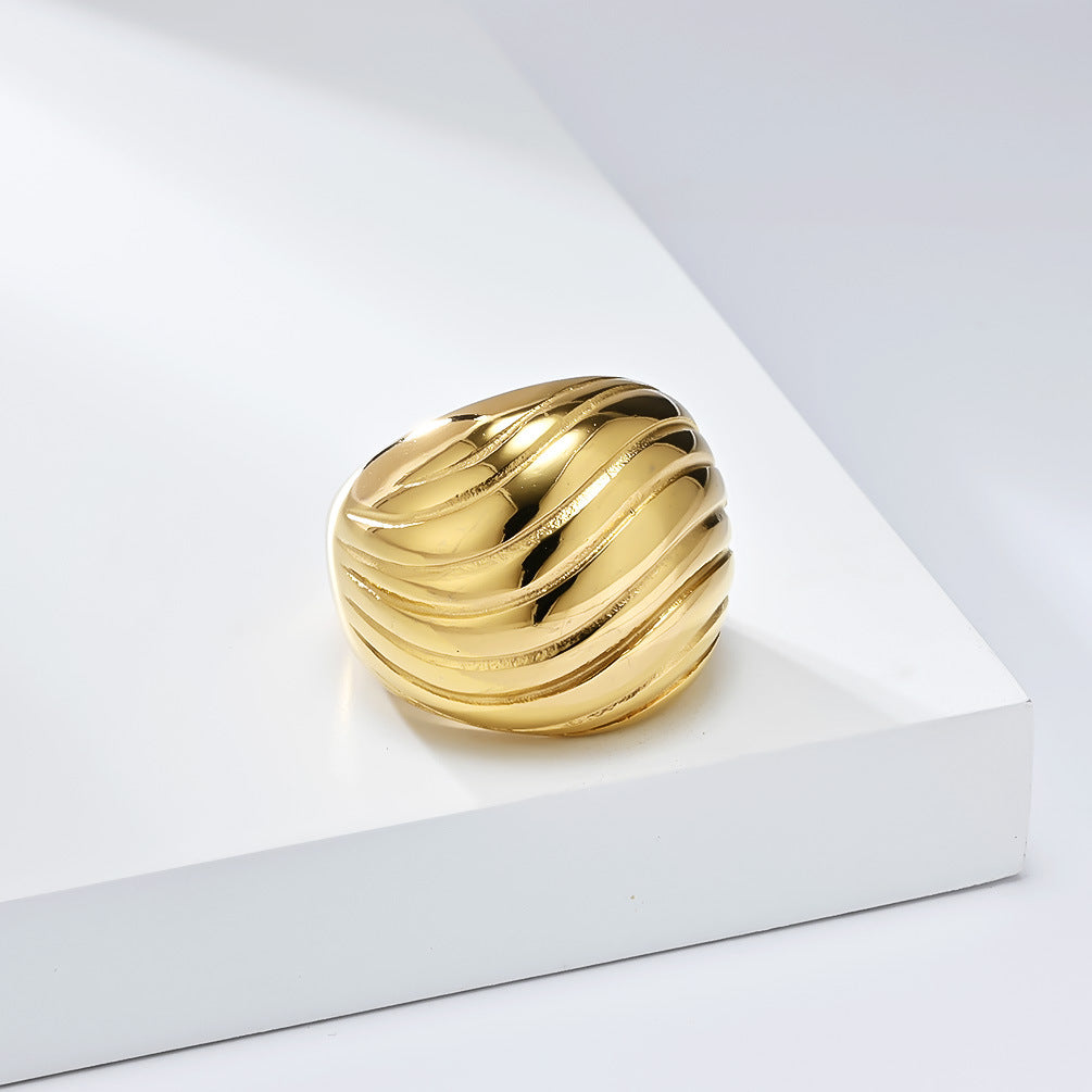 Planderful Titanium Steel Ring For Women With Exaggerated Large Smooth Surface Versatile Fashion Jewelry