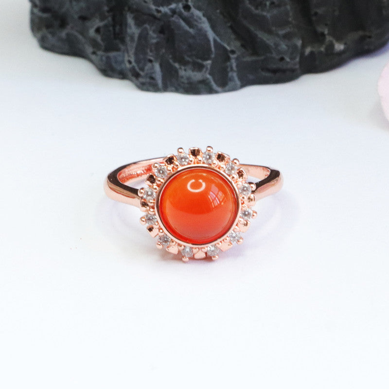 Sunlight Spark Agate Ring with Zircon Accent