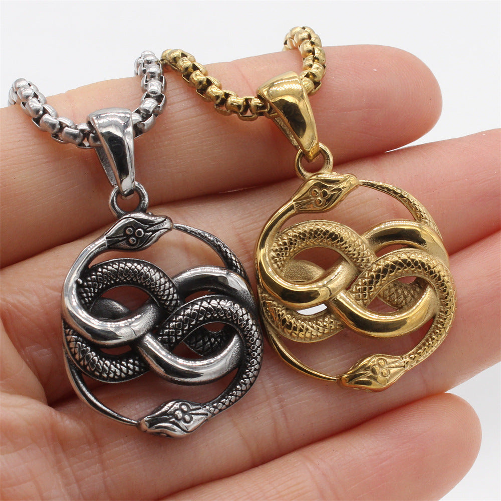 Planderful Titanium Steel Pendant For Men Retro Double Snake Design Unisex Protection Statement Jewelry