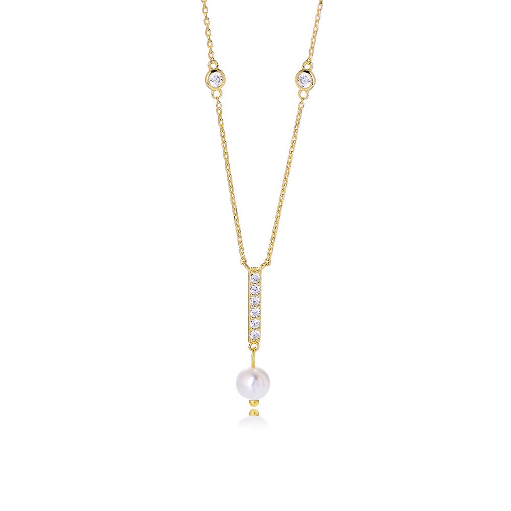 Planderful S925 Sterling Silver Pearl Zircon Geometric Pendant Necklace For Women