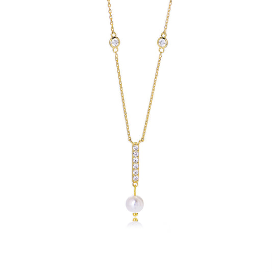 Planderful S925 Sterling Silver Pearl Zircon Geometric Pendant Necklace For Women