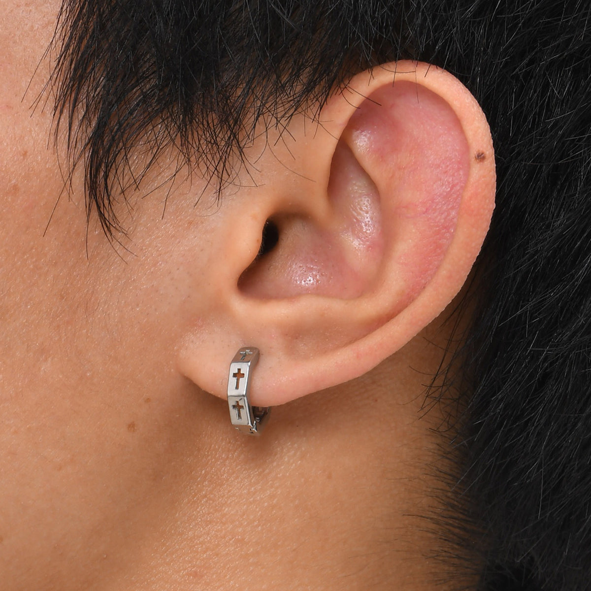 Geometric Cross Earrings — Silver or Black