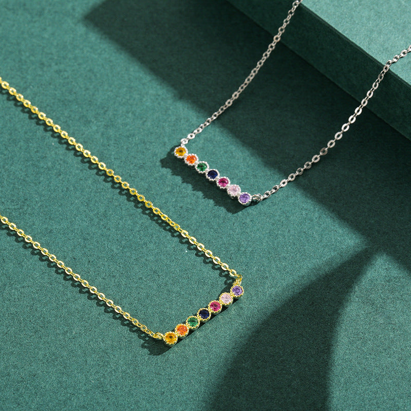 Rainbow Candy Sterling Silver Necklace with Zircon Pendant for Women