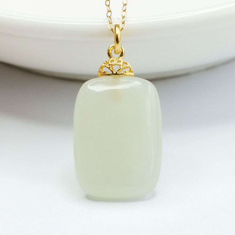 S925 Sterling Silver Rectangular Hotan Jade Pendant Necklace from the Planderful Collection