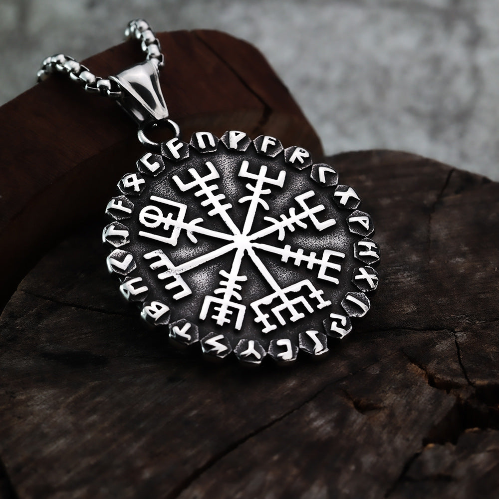 Vintage Viking Compass Stainless Steel Pendant Necklace