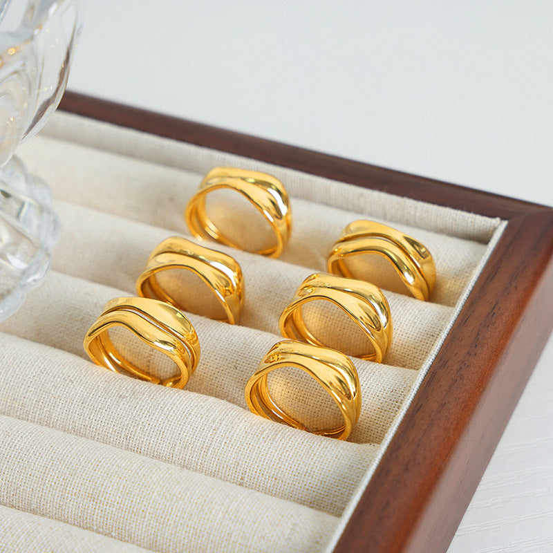 Luxurious Titanium Steel Gold-Plated Double-Layer Ring - Elegant Jewelry for Women of Style