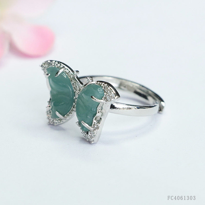 Blue Water Jadeite Butterfly Ring