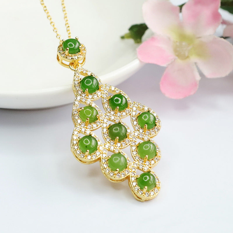 Jade Rhombus Necklace with Sterling Silver Chain