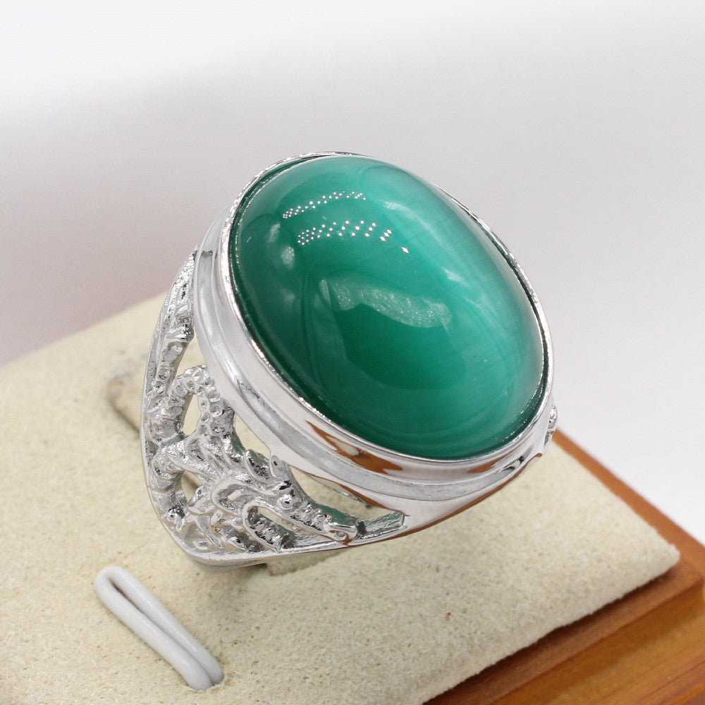 Planderful Dragon Oval Stone Protection Ring Titanium Steel Unisex Gift For Dragon Lovers Everyday Genie