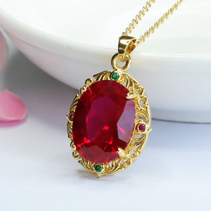 Lab-Grown Ruby Faceted Floral Pendant — No Chain