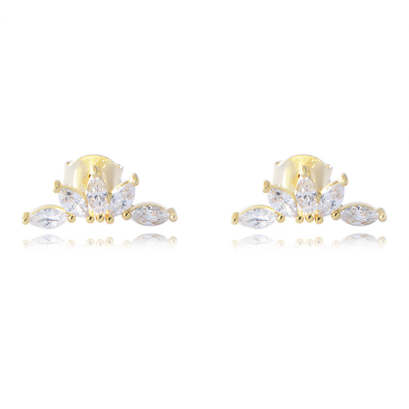 Earrings S925 Silver Geometric Horse Eye Zircon Versatile Stud Earrings Petal Fan Earrings