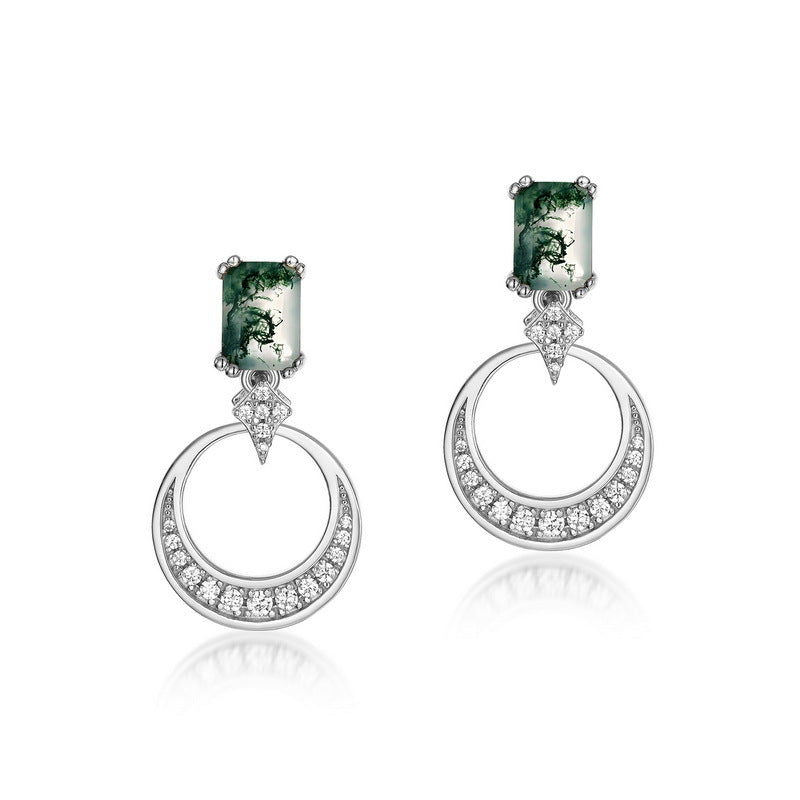 S925 Sterling Silver Moss Agate Signature Stud Earrings