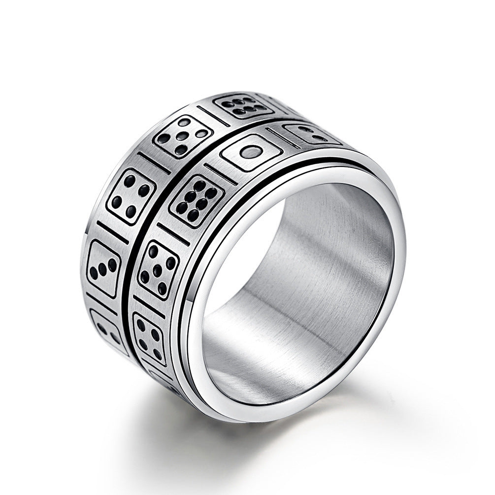 Titanium Steel Double-Circle Dice Rotatable Ring for Men