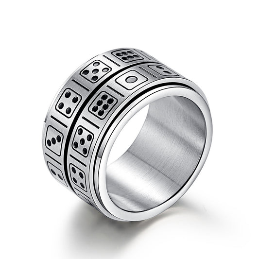 Titanium Steel Double-Circle Dice Rotatable Ring for Men