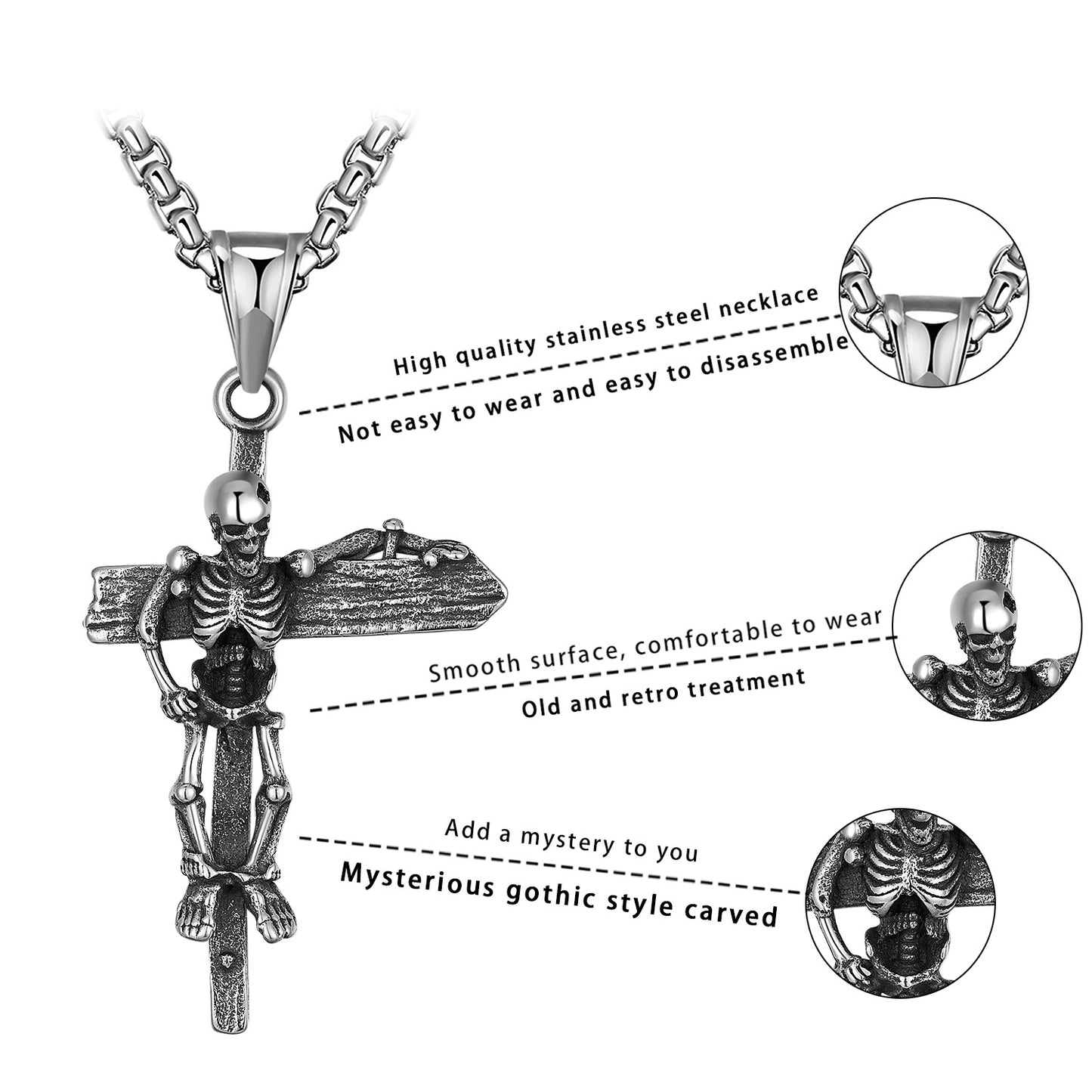 Steel Necklace – Vintage Skull Cross