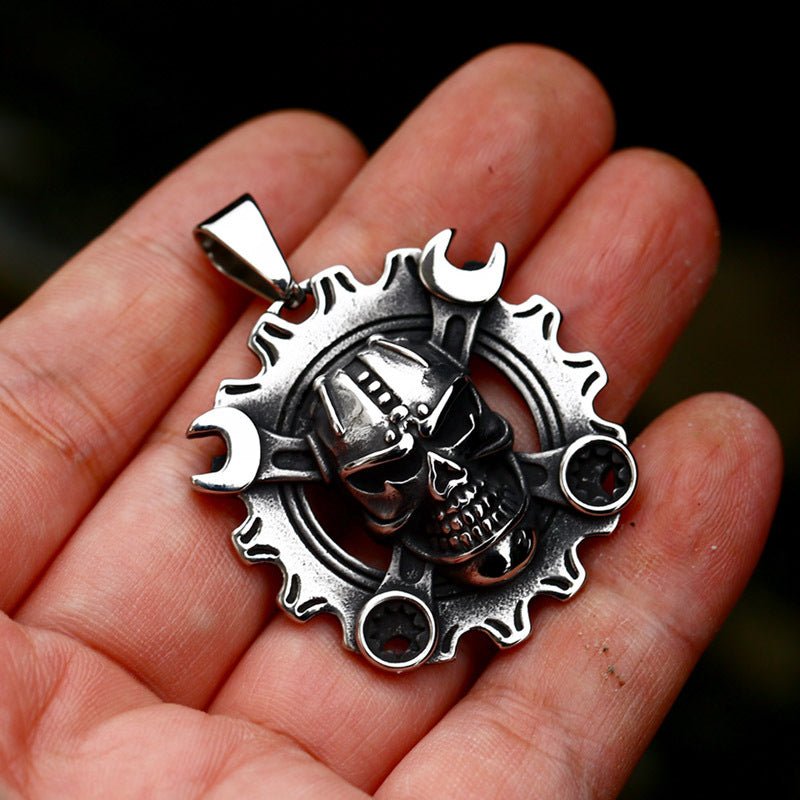Retro Skull Pendant in Titanium Steel for Men - Cross-Border Stainless Steel Wrench Movement Accessories