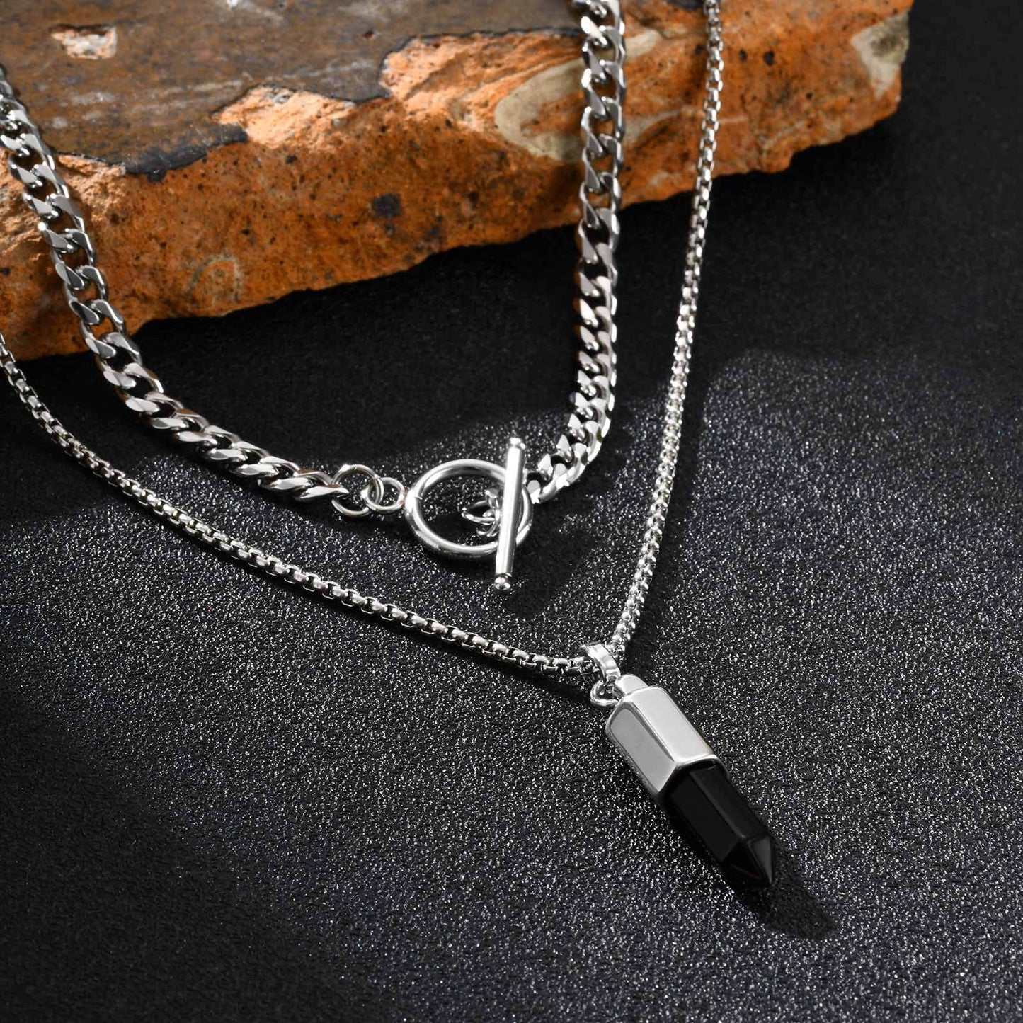 Planderful Stainless Steel Tiger Eye Agate Pendant For Men