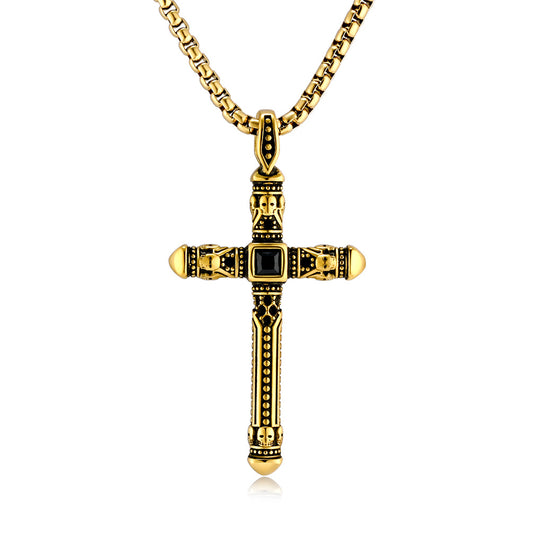 Planderful Cross Necklace Titanium Steel For Men Street Fashion Niche Design Punk Jewelry