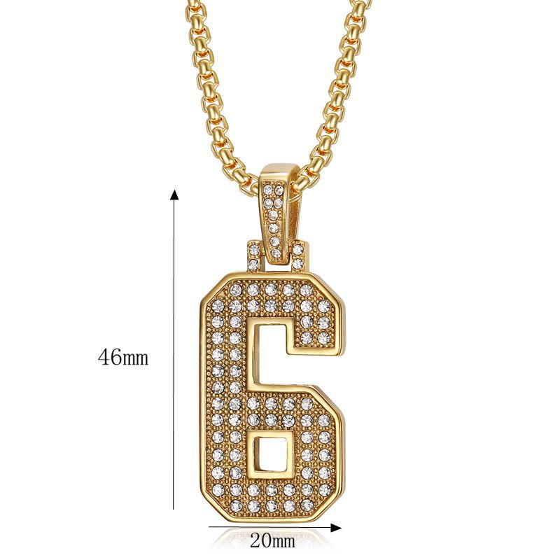 Planderful Everyday Genie Hiphop Stainless Steel Gold Plated Zircon 0to9 Digital Pendant Necklace For Men