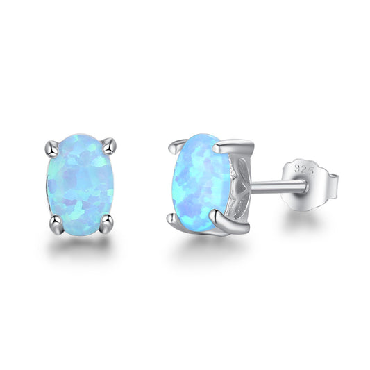 Planderful Jewelry Opal Stud Earrings Sterling Silver