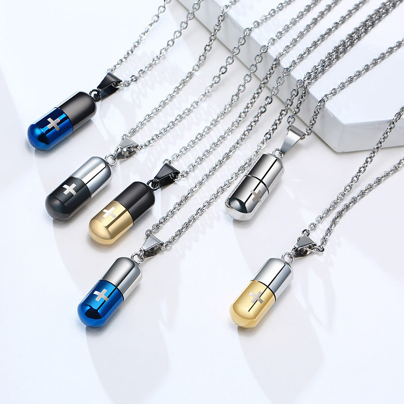 Stainless Steel Pill Perfume Bottle Pendant Necklace Wholesale